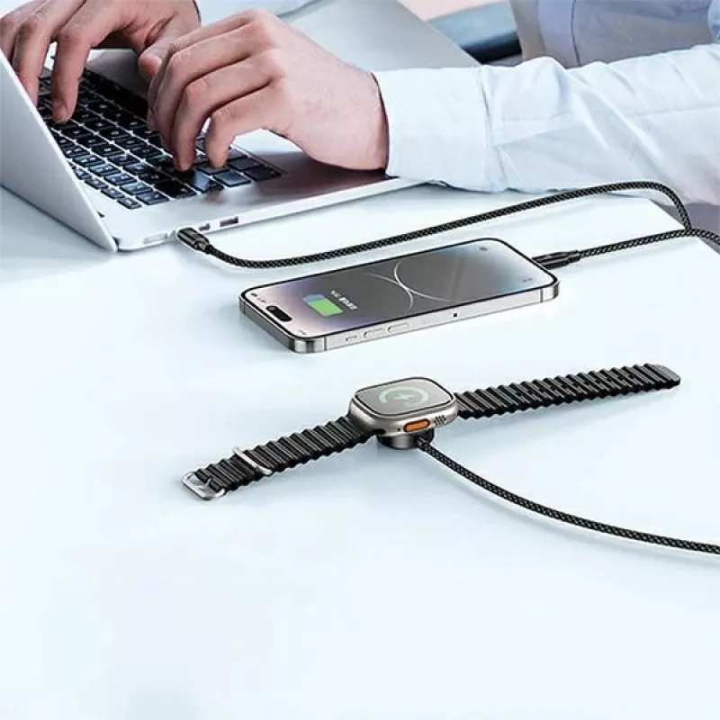 AWEI W23 cavo di ricarica 3-in-1 USB-C/Lightning/Apple Watch 100W/10W/2,5W nero