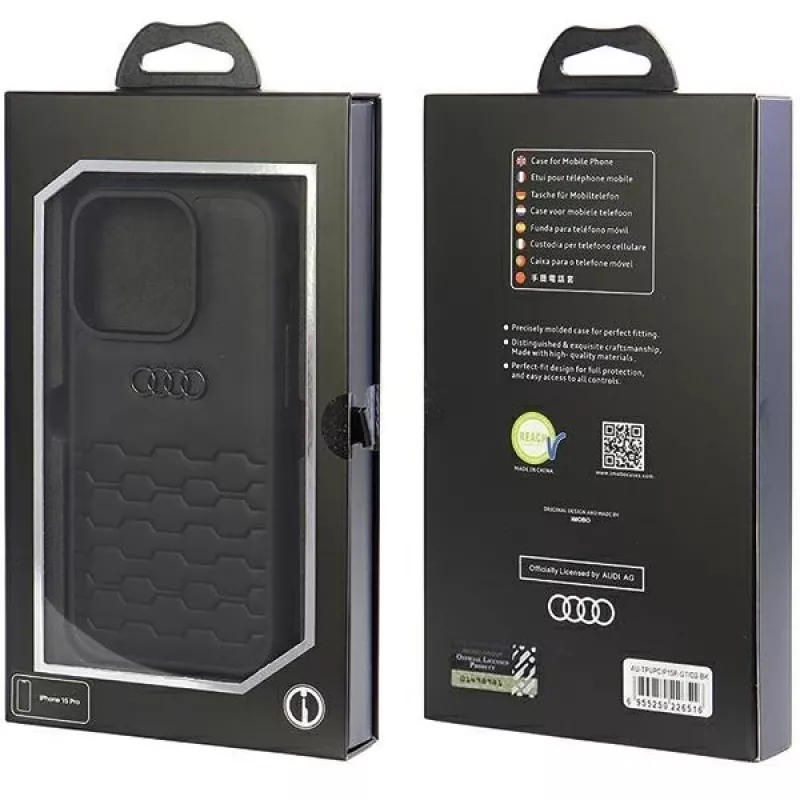 Custodia rigida in pelle sintetica Audi GT per iPhone 15 Pro (6.1 inch) - nero