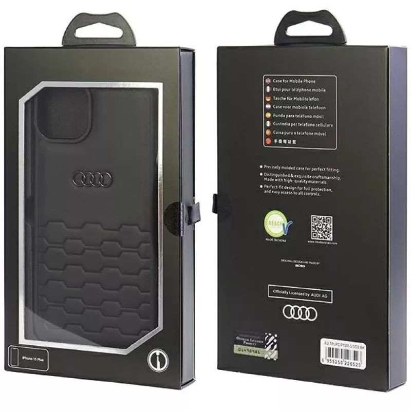 Custodia rigida in pelle sintetica Audi GT per iPhone 15 Plus / 14 Plus 6,7 inch - nero