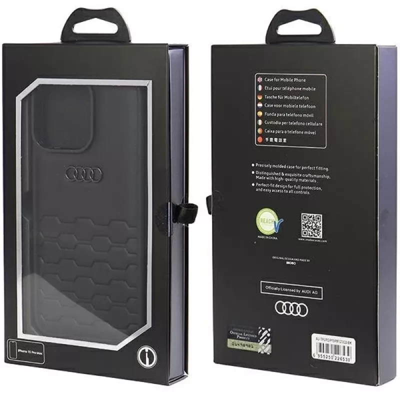 Custodia rigida in pelle sintetica Audi GT per Apple iPhone 15 Pro Max 6,7 inch nero