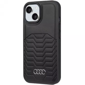 Custodia rigida in pelle sintetica MagSafe Audi per iPhone 15 / 14 / 13 6,1 pollici nero