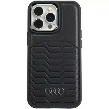 Custodia rigida in pelle sintetica MagSafe Audi iPhone 15 Pro 6.1 nero