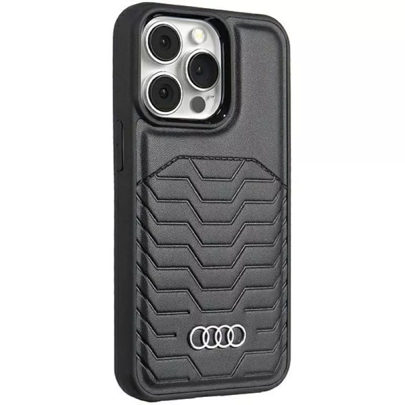 Custodia rigida in pelle sintetica MagSafe Audi iPhone 15 Pro 6.1 nero