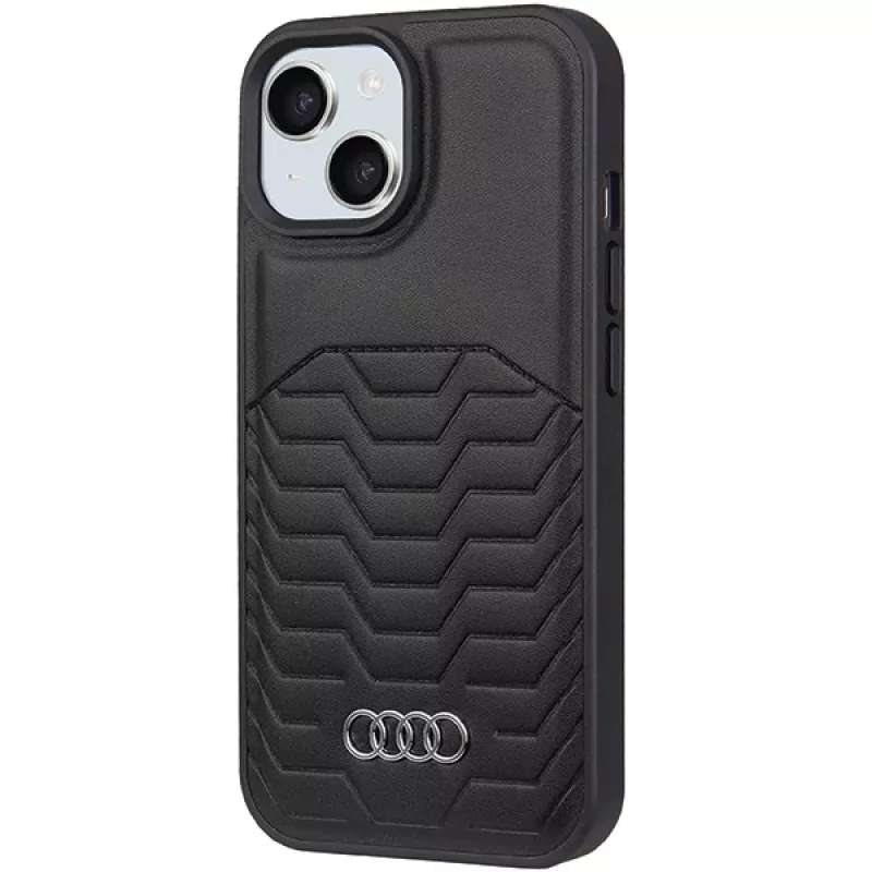 Custodia rigida MagSafe in pelle sintetica Audi per iPhone 15 Plus / 14 Plus 6,7 inch - nero