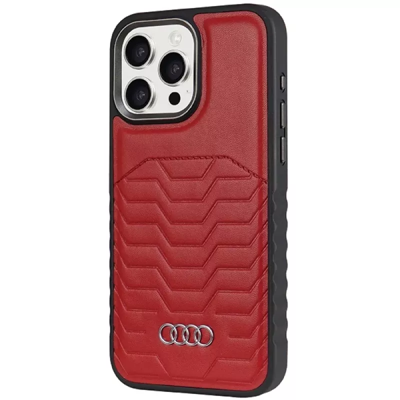Custodia rigida MagSafe in pelle sintetica Audi per Apple iPhone 15 Pro 6,1 inch rosso