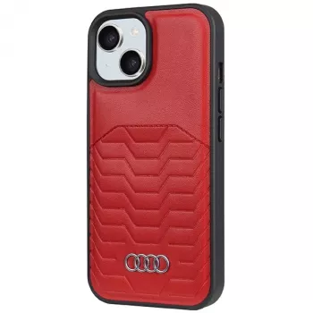 Custodia rigida MagSafe in pelle sintetica Audi per iPhone 15 Plus / 14 Plus 6.7 inch - rosso