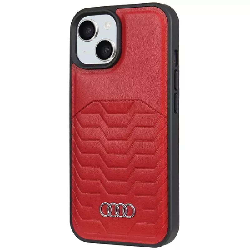 Custodia rigida MagSafe in pelle sintetica Audi per iPhone 15 Plus / 14 Plus 6.7 inch - rosso