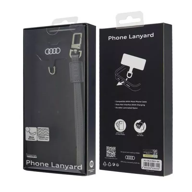 AUDI Universal Phone Lanyard 28cm 10mm pelle grigio AU-HSLSL-GT/D1-GY