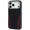 Custodia Audi R8 in pelle genuina MagSafe per iPhone 15 Pro nero con dettagli rossi