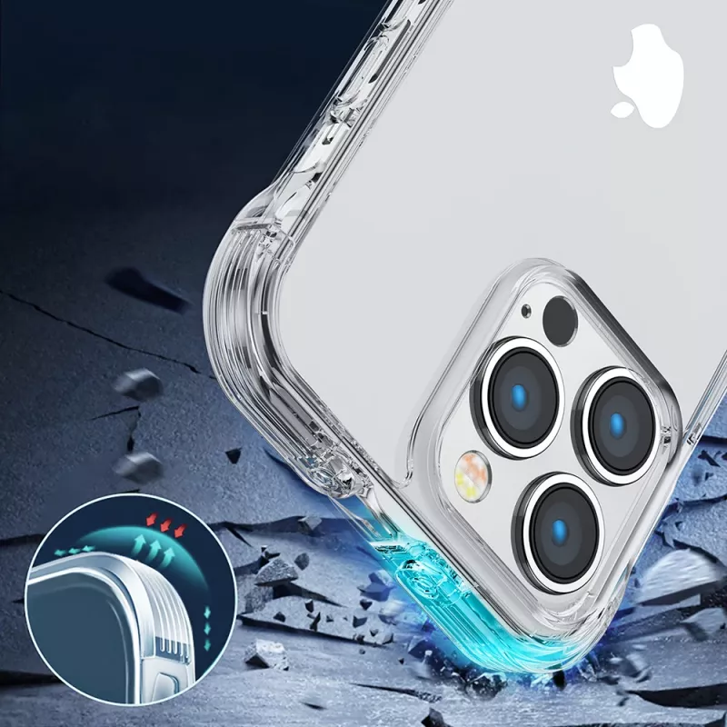 Custodia rugged Joyroom Defender Series per Apple iPhone 14 Plus, trasparente, con kickstand e gancio per lanyard (JR-14H3)