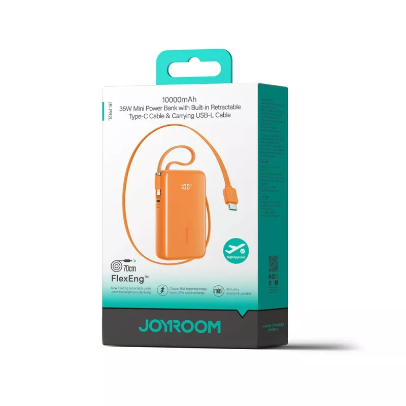 Power bank Joyroom JR-PR2 35W 10000mAh con cavi USB-C e Lightning integrati - arancione