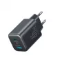 Caricabatterie da parete Joyroom JR-TO1 GaN 45W USB-C Lightning USB-A - nero