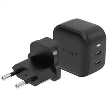 ENERGEA Travelite GAN45 45W GaN USB-C caricabatterie da viaggio a doppia porta con adattatori US+EU, nero