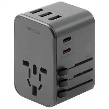 ENERGEA Travelworld 35.5W 3A2C caricabatterie USB con spine US/EU/UK/AU, Gunmetal