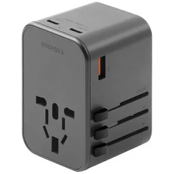 ENERGEA Travelworld Adattatore GaN65W 65W 1xUSB-A 2xUSB-C PD PPS QC 3.0 Spine intercambiabili US/EU/UK Gunmetal Grey