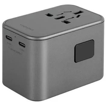 ENERGEA Travelworld Adattatore GaN65W 65W 1xUSB-A 2xUSB-C PD PPS QC 3.0 Spine intercambiabili US/EU/UK Gunmetal Grey
