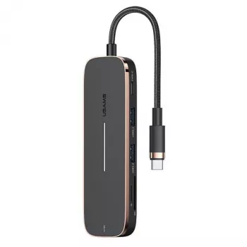 USAMS SJ575HUB01 Hub USB-C 2x USB-A USB-C PD HDMI lettore schede SD Micro SD nero
