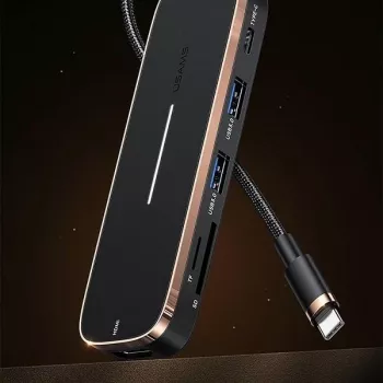 USAMS SJ575HUB01 Hub USB-C 2x USB-A USB-C PD HDMI lettore schede SD Micro SD nero