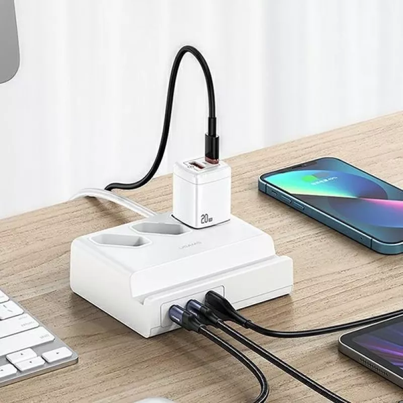 USAMS 65W Super SiFast Charging presa di estensione USB EU bianco CC160TC01 (US-CC160)
