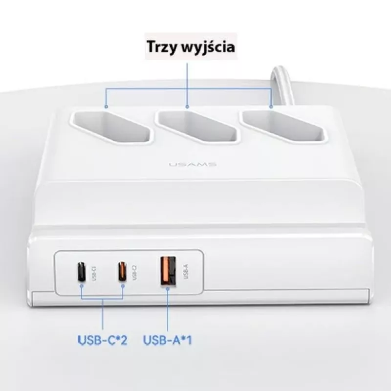USAMS 65W Super SiFast Charging presa di estensione USB EU bianco CC160TC01 (US-CC160)