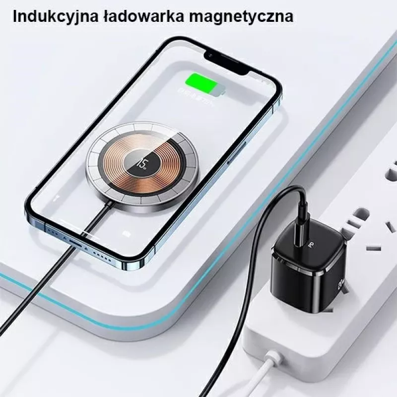 USAMS caricabatterie wireless magnetico 15W alluminio nero US-CD183