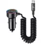 Caricabatterie da auto USAMS 60W 2xUSB-C 1xUSB-A con cavo a spirale ricarica rapida PD QC nero CC167CC01