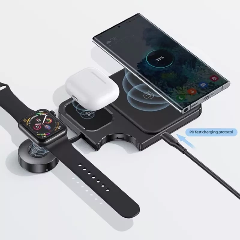 USAMS supporto di ricarica wireless 3-in-1 15W nero CD190WXC01 (US-CD190)