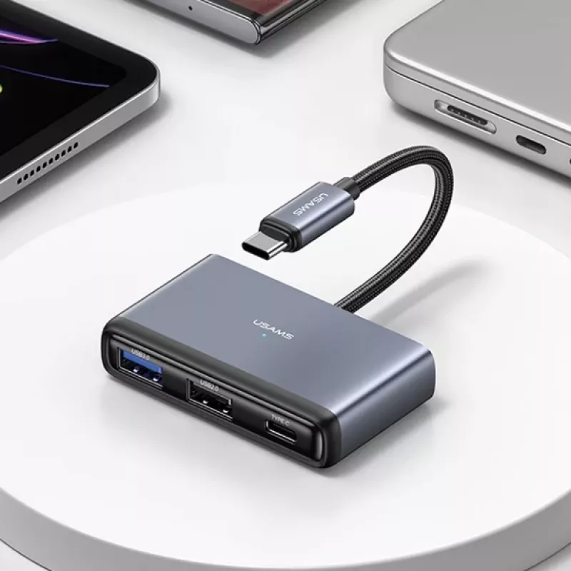 USAMS hub USB-C 5-in-1 USB 2.0/USB 3.0/USB-C/TF/SD grigio scuro SJ628HUB01 (US-SJ628)