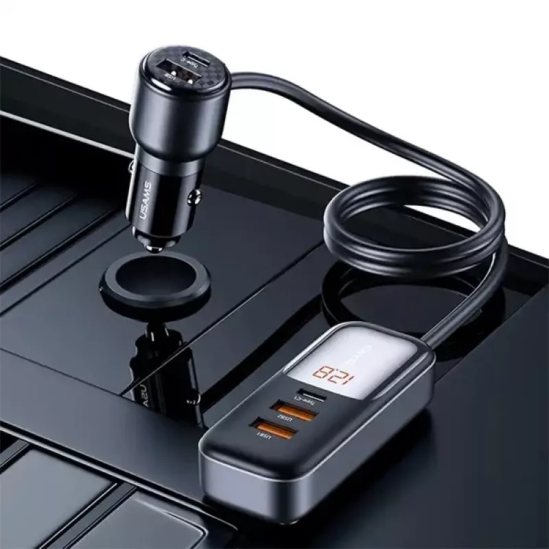USAMS C40 caricabatterie per auto 3xUSB+2xUSB-C 165W ricarica rapida PD+QC nero CC213CC01 (US-CC213)