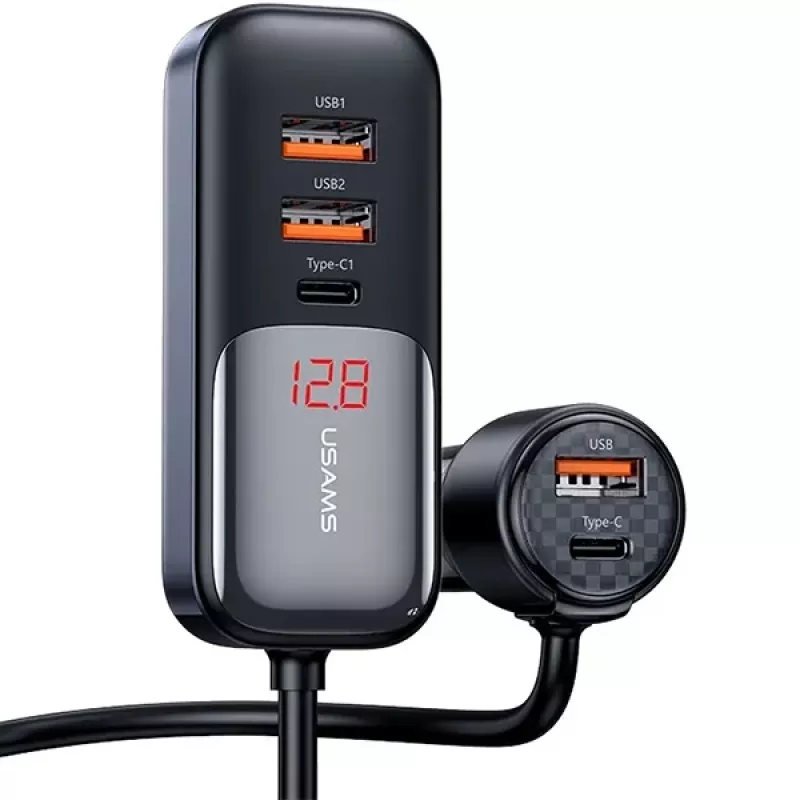 USAMS C40 caricabatterie per auto 3xUSB+2xUSB-C 165W ricarica rapida PD+QC nero CC213CC01 (US-CC213)
