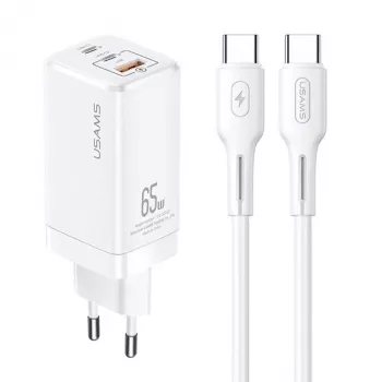 USAMS GaN 65W Caricatore USB-C MTXLOGTC02 bianco con cavo USB-C 100W