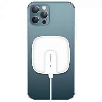 USAMS US-CD159 Caricatore wireless magnetico 15W extra sottile per iPhone 12 serie bianco