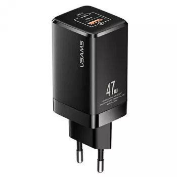USAMS T41 GaN 47W Caricatore rapido USB-C+USB-A spina EU nero