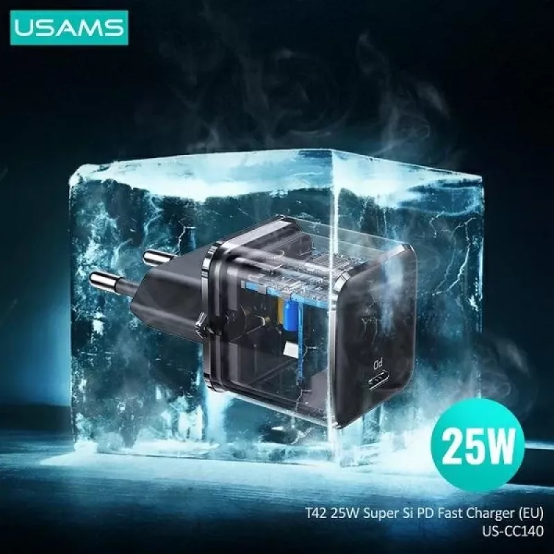 USAMS T42 Mini 25W Caricatore rapido USB-C PD3.0 (solo testa) nero CC140TC01