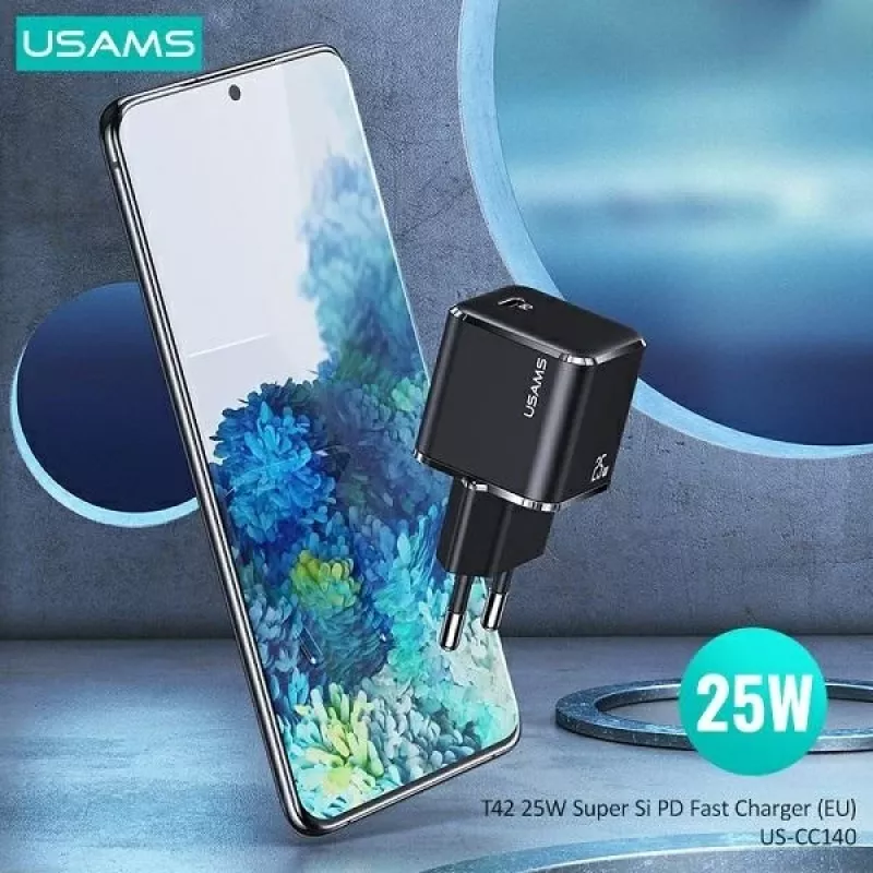 USAMS T42 Mini 25W Caricatore rapido USB-C PD3.0 (solo testa) nero CC140TC01