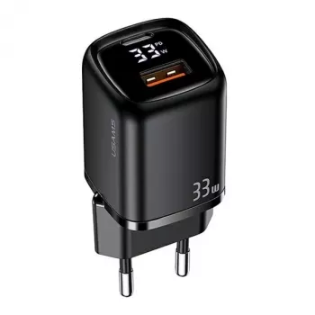 USAMS Caricatore rapido USB-C + USB-A 33W PD3.0 QC3.0 nero CC152TC01