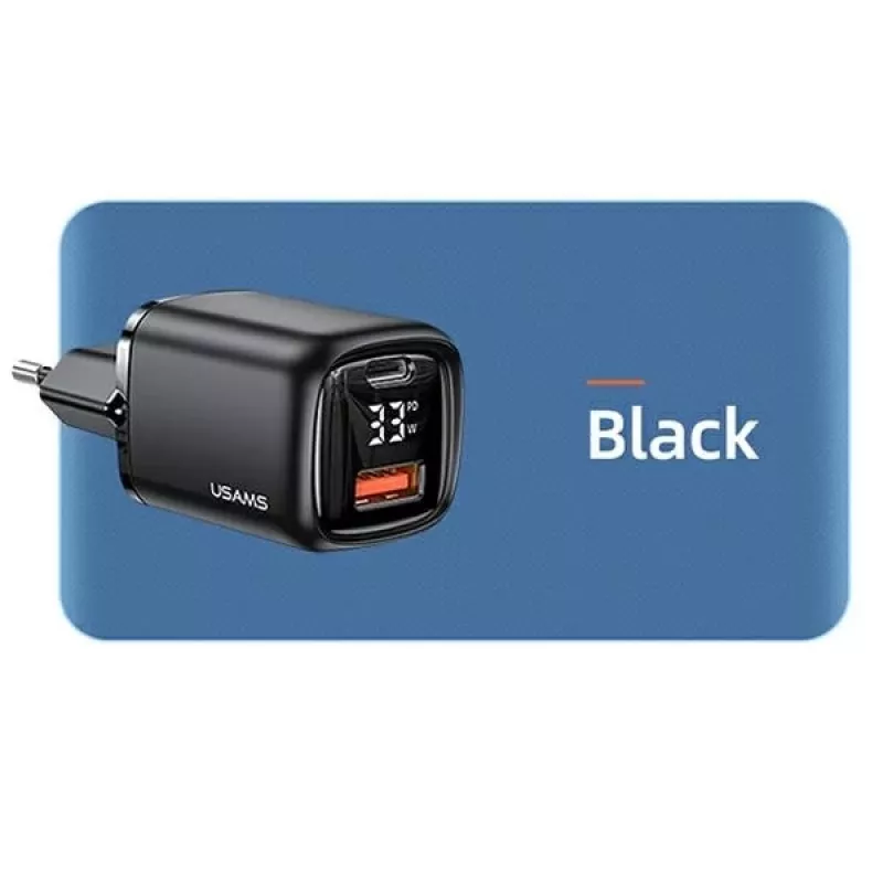USAMS Caricatore rapido USB-C + USB-A 33W PD3.0 QC3.0 nero CC152TC01