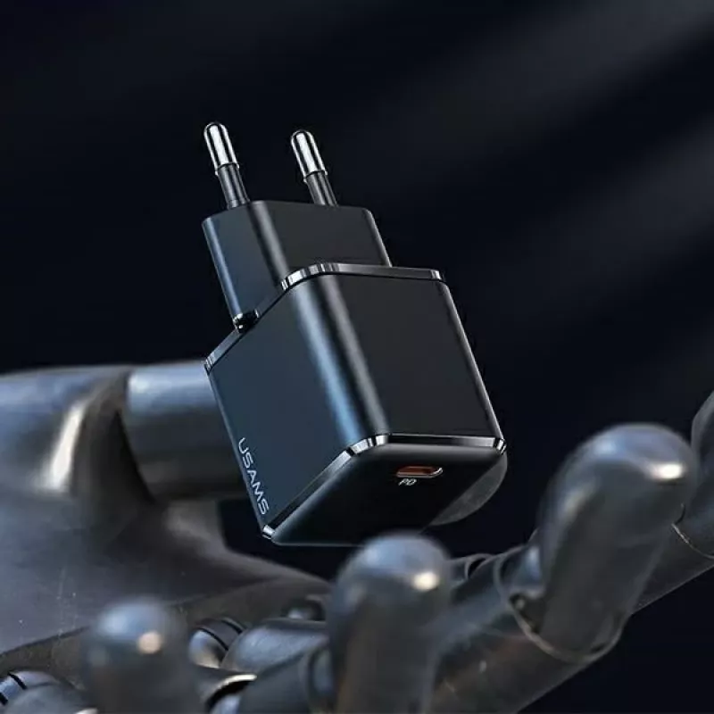USAMS T45 30W PD3.0 Caricatore rapido USB-C con cavo U63 USB-C a Lightning, nero, UXTZH01