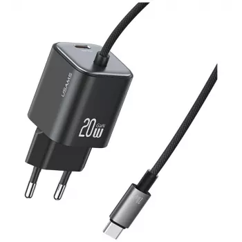 USAMS 20W GaN Caricatore rapido con cavo USB-C, nero