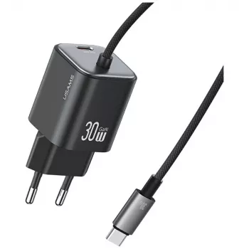 USAMS 30W GaN Caricatore rapido con cavo USB-C (nero, spina EU)