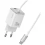 USAMS JC Series CC264 30W GaN Mini caricabatterie rapido, USB-C con cavo USB-C integrato, Bianco