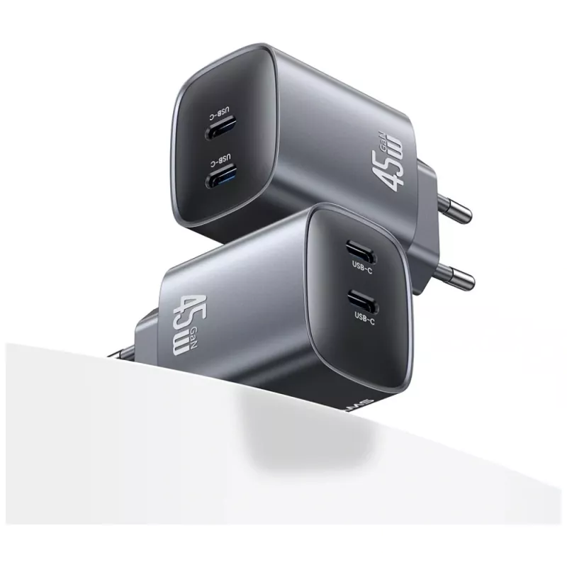 USAMS CC305 T66 Caricabatterie da parete GaN 45W con 2x USB-C, tarnish