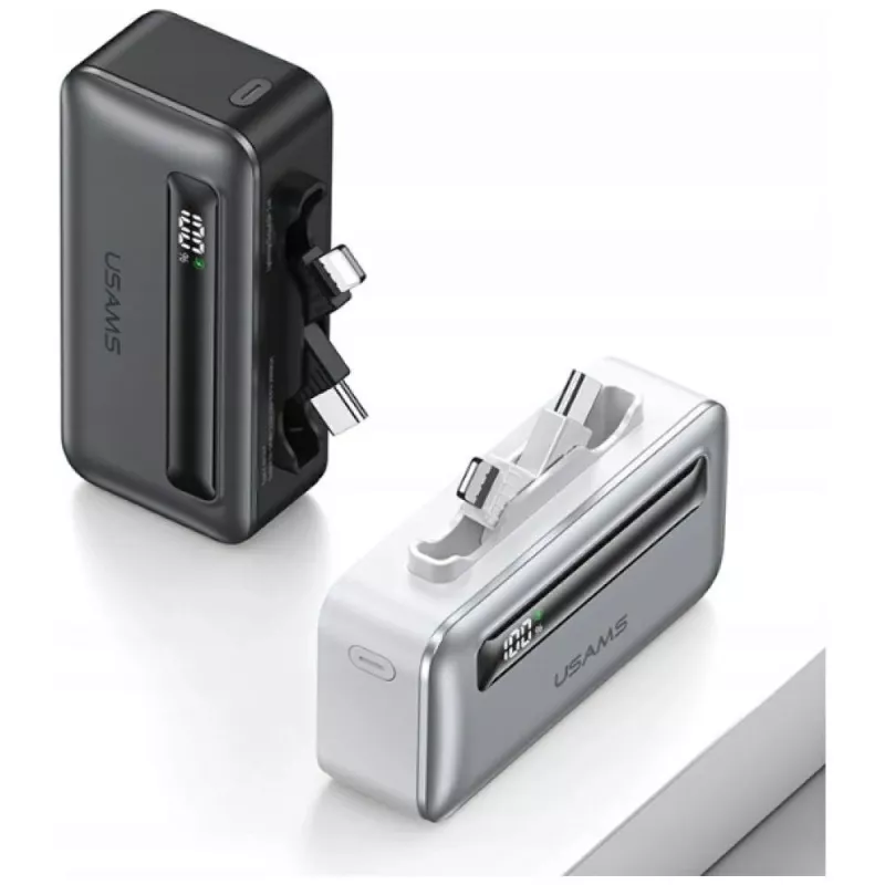 Powerbank USAMS XB-Series CD233 5000mAh PD 20W con cavo USB-C / Lightning, argento