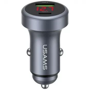 USAMS CC327 Caricabatterie da auto in alluminio 45W USB-A USB-C - tarnish
