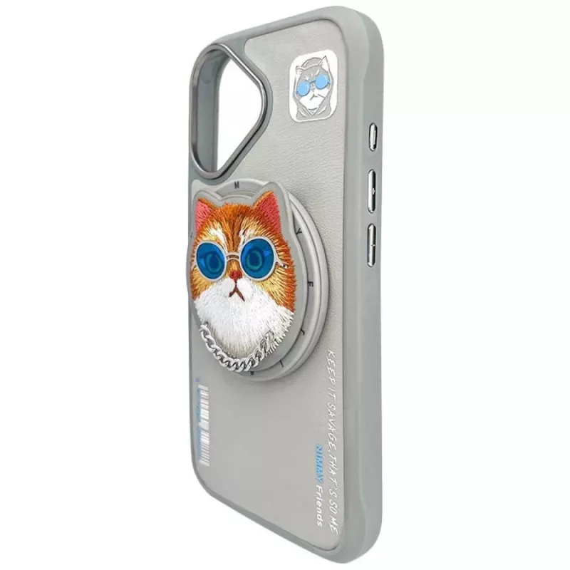 Nimmy Glasses Cool Cat Cover MagSafe per iPhone 16, grigio