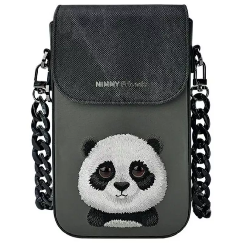 Nimmy set 3-in-1: pochette per telefono + portafoglio + custodia tracker, nero, Big Eyed Pet 2.0 Panda