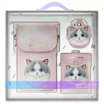 Nimmy set 3-in-1 Crossbody Bag per telefono, portafoglio e porta tracker - rosa Big Eyed Pet 2.0 Cat