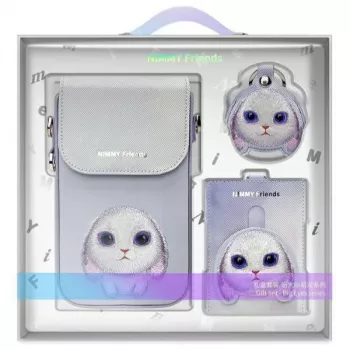 Nimmy set 3-in-1 pochette per telefono, portafoglio e custodia localizzatore - viola Big Eyed Pet 2.0 Rabbit