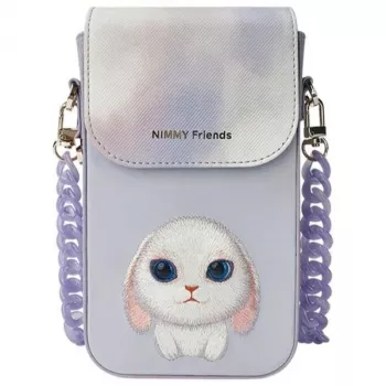 Nimmy set 3-in-1 pochette per telefono, portafoglio e custodia localizzatore - viola Big Eyed Pet 2.0 Rabbit