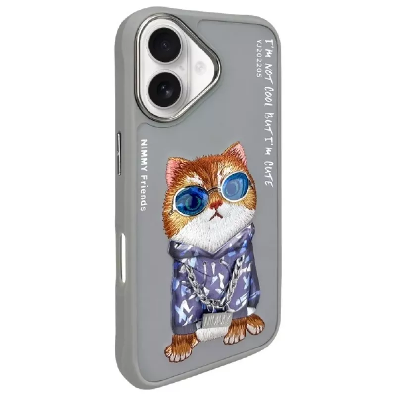 Nimmy Cover per iPhone 16 6,1 inch grigio Glasses Cool Cat